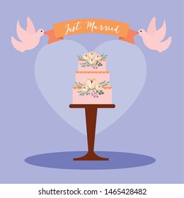 Cake design, Wedding marriage love celebration invitation and engagement theme Vector illustration