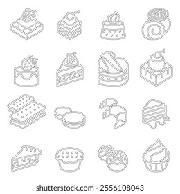 Cake, Dessert  Bakery icon set in thin line style