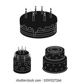 Cake and dessert black icons in set collection for design. Holiday cake vector symbol stock web illustration.