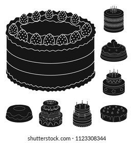 Cake and dessert black icons in set collection for design. Holiday cake vector symbol stock web illustration.