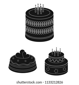 Cake and dessert black icons in set collection for design. Holiday cake vector symbol stock web illustration.