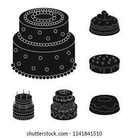 Cake and dessert black icons in set collection for design. Holiday cake vector symbol stock web illustration.