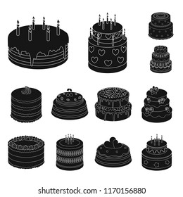 Cake and dessert black icons in set collection for design. Holiday cake vector symbol stock web illustration.