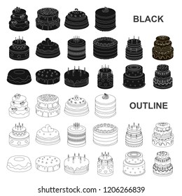 Cake and dessert black icons in set collection for design. Holiday cake vector symbol stock web illustration.