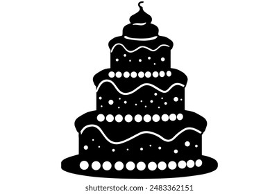 Cake Dessert Black Silhouette Vector, Cake Slice Silhouette, Birthday cake icon.