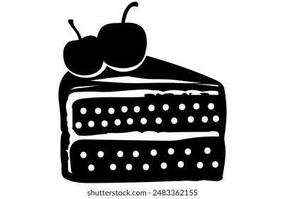 Cake Dessert Black Silhouette Vector, Cake Slice Silhouette, Birthday cake icon.