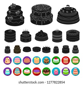 Cake and dessert black,flat icons in set collection for design. Holiday cake vector symbol stock web illustration.