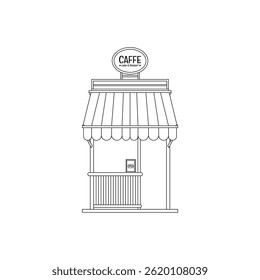 Cake and dessert cafe illustration design. Line art vector mini cafe black and white.