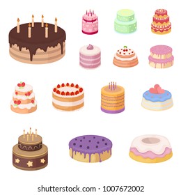 Cake and dessert cartoon icons in set collection for design. Holiday cake vector symbol stock web illustration.