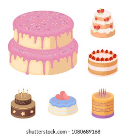 Cake and dessert cartoon icons in set collection for design. Holiday cake vector symbol stock web illustration.