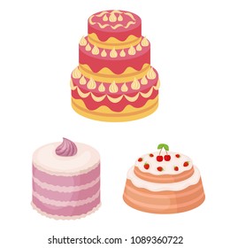 Cake and dessert cartoon icons in set collection for design. Holiday cake vector symbol stock web illustration.