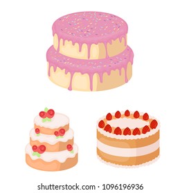 Cake and dessert cartoon icons in set collection for design. Holiday cake vector symbol stock web illustration.