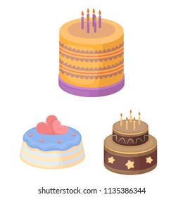 Cake and dessert cartoon icons in set collection for design. Holiday cake vector symbol stock web illustration.
