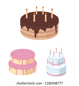 Cake and dessert cartoon icons in set collection for design. Holiday cake vector symbol stock web illustration.