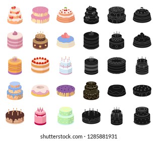 Cake and dessert cartoon,black icons in set collection for design. Holiday cake vector symbol stock web illustration.