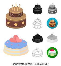 Cake and dessert cartoon,black,flat,monochrome,outline icons in set collection for design. Holiday cake vector symbol stock web illustration.