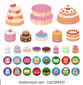 Cake and dessert cartoon,flat icons in set collection for design. Holiday cake vector symbol stock web illustration.