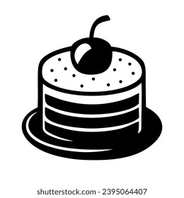 Kuchen Nachtisch mit Kirschensymbol, süßes Essen. Einfaches leckeres Symbol. Süßer Geburtstagskuchen, Bäckerei-Kuchen einzeln auf Weiß. Vektorgrafik