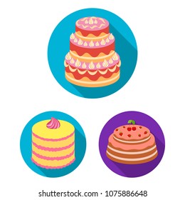 Cake and dessert flat icons in set collection for design. Holiday cake vector symbol stock web illustration.