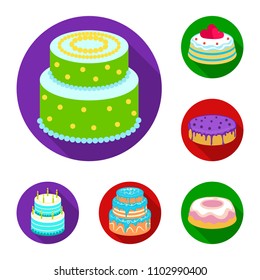 Cake and dessert flat icons in set collection for design. Holiday cake vector symbol stock web illustration.