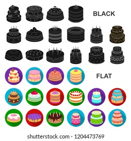 Cake and dessert flat icons in set collection for design. Holiday cake vector symbol stock web illustration.