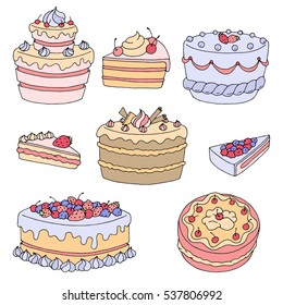 Cake dessert graphic color isolated set illustration vector