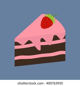 Cake Dessert Icon. Fruit cake. Strawberry. Vector illustration