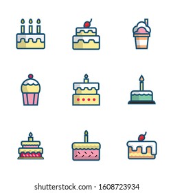 cake and dessert icon set vector illustration flat design