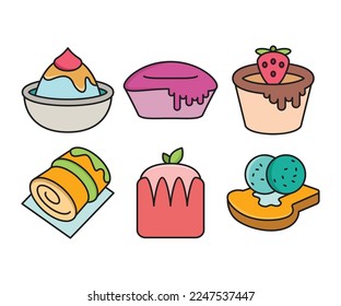 conjunto de iconos de pastel y postre