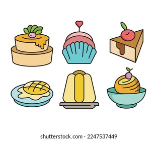 cake and dessert icons set