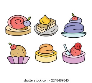 conjunto de iconos de pastel y postre