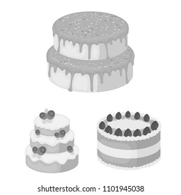 Cake and dessert monochrome icons in set collection for design. Holiday cake vector symbol stock web illustration.