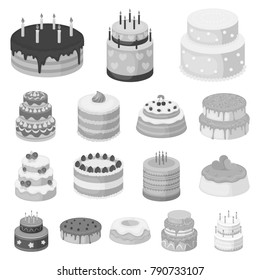 Cake and dessert monochrome icons in set collection for design. Holiday cake vector symbol stock web illustration.