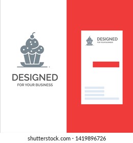 Cake, Dessert, Muffin, Sweet, Thanksgiving Grey Logo Design and Business Card Template