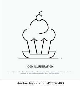 Cake, Dessert, Muffin, Sweet, Thanksgiving Line Icon Vector