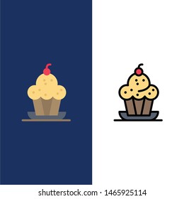 Cake, Dessert, Muffin, Sweet, Thanksgiving  Icons. Flat and Line Filled Icon Set Vector Blue Background. Vector Icon Template background