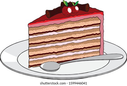 Cake/ dessert on plate, spoon