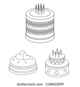 Cake and dessert outline icons in set collection for design. Holiday cake vector symbol stock web illustration.