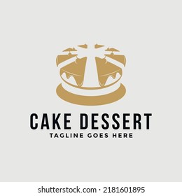 Cake dessert shop template logo design vector. Illustration of silhouette cake with cherries.