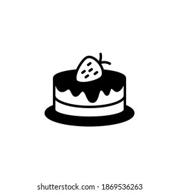 Cake dessert strawberry icon symbol in solid black flat shape glyph icon, isolated on white background