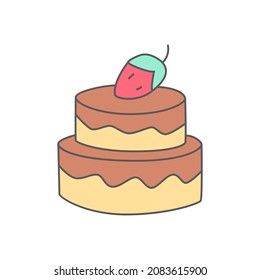 Cake dessert strawberry icon symbol in color icon, isolated on white background