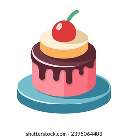 Cake dessert, sweet food. Simple delicious symbol. Sweet birthday cake, Bakery cupcake isolated on white. Vector illustration