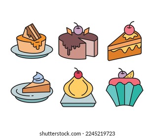 cake, dessert and sweets icons set