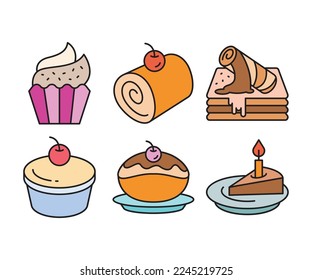 conjunto de iconos de pastel, postre y dulces