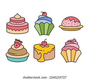 conjunto de iconos de pastel, postre y dulces
