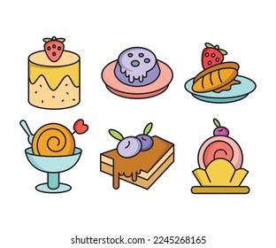 cake, dessert and sweets icons set