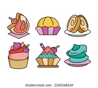 cake, dessert and sweets icons set