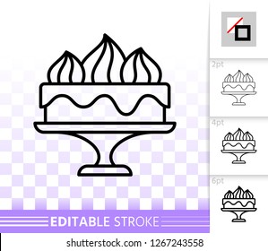 Cake Dessert thin line icon. Outline web sign of sweet food. Birthday Party linear pictogram with different stroke width. Simple vector transparent symbol. Cupcake editable stroke icon without fill