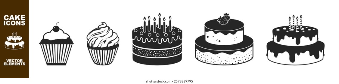 Cake and desserts  icon. Symbol of the holiday, birthday, festive cake with a candle on transparent background.