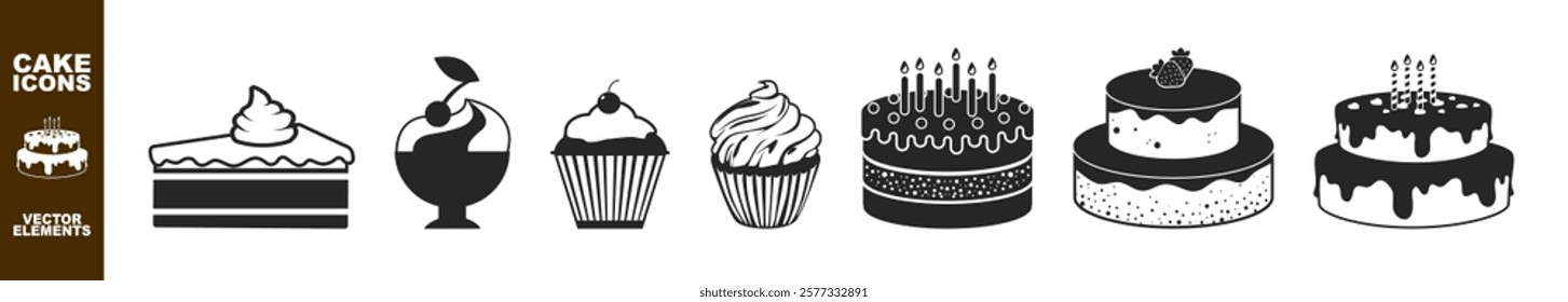 Cake and desserts  icon. Symbol of the holiday, birthday, festive cake with a candle on transparent background.